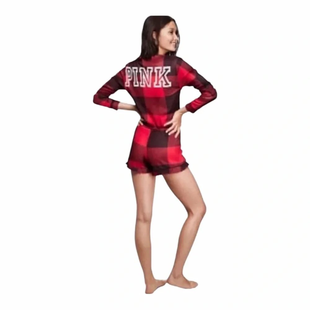 Victoria’s Secret PINK Buffalo Plaid Thermal Sleepwear Romper. Size Medium. - Picture 3 of 11